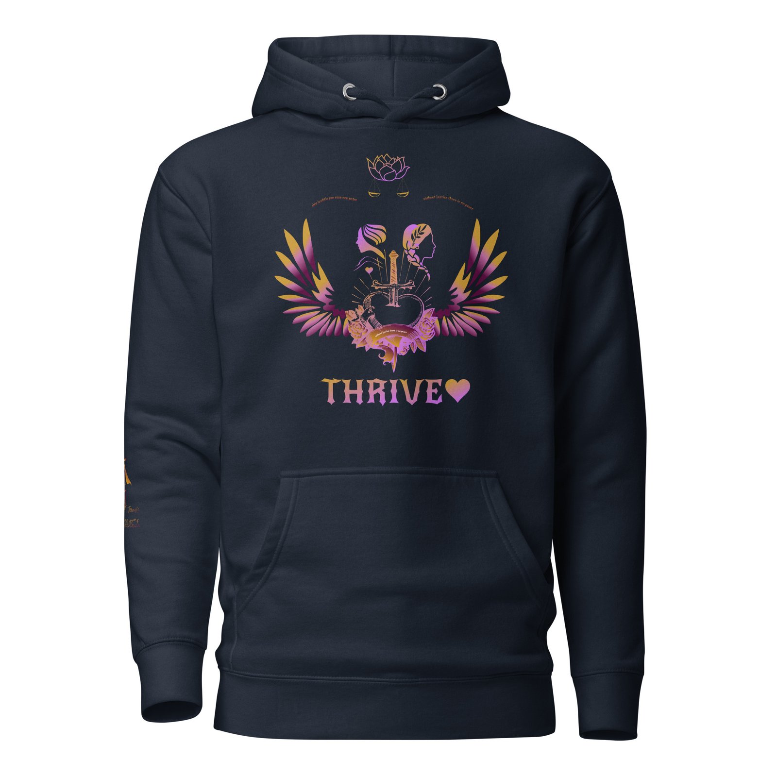 Thrive Purple heart Pierced Heart version of pullover Hoodie (House logo on back and QR on Sleeve) - Image 3