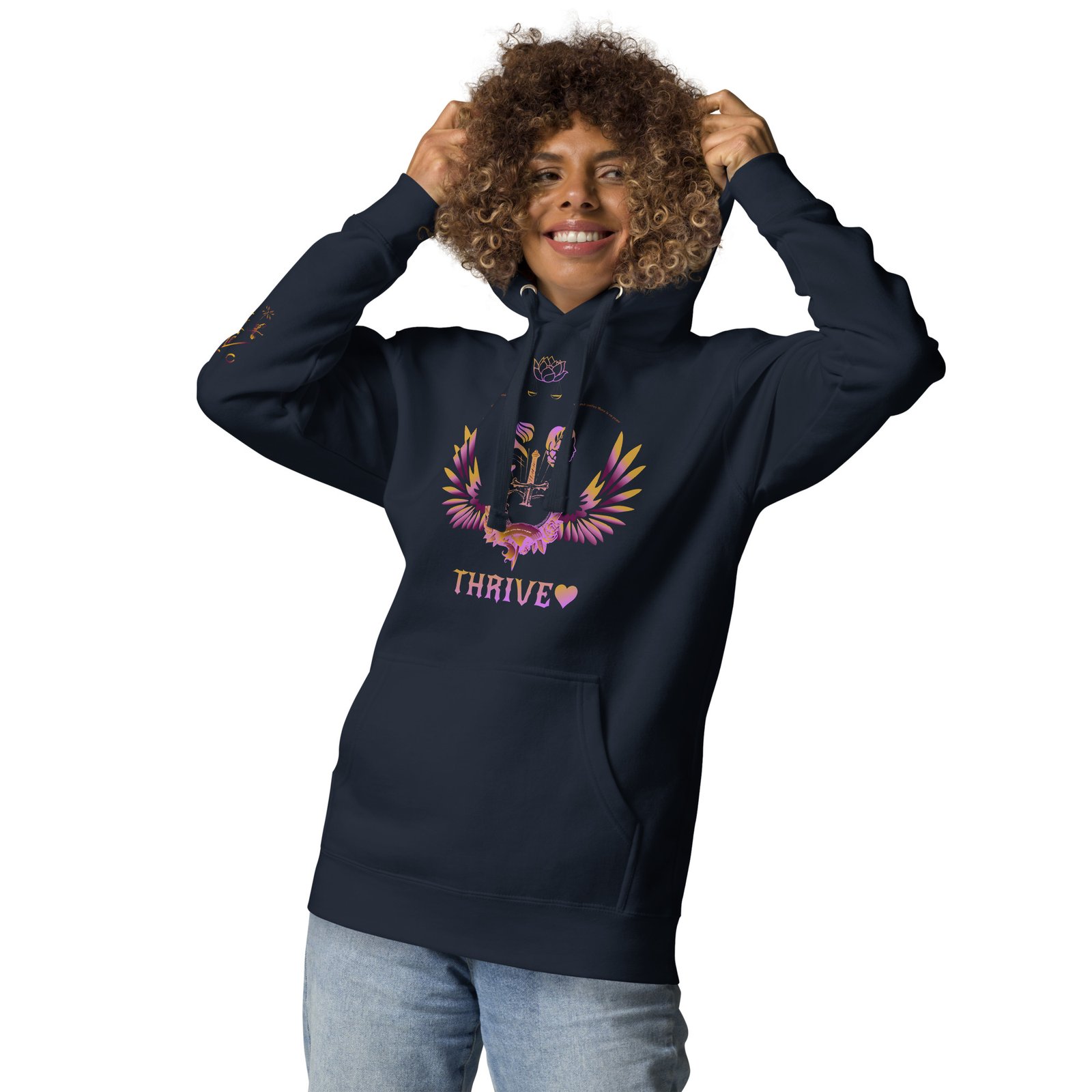 Thrive Purple heart Pierced Heart version of pullover Hoodie (House logo on back and QR on Sleeve) - Image 29