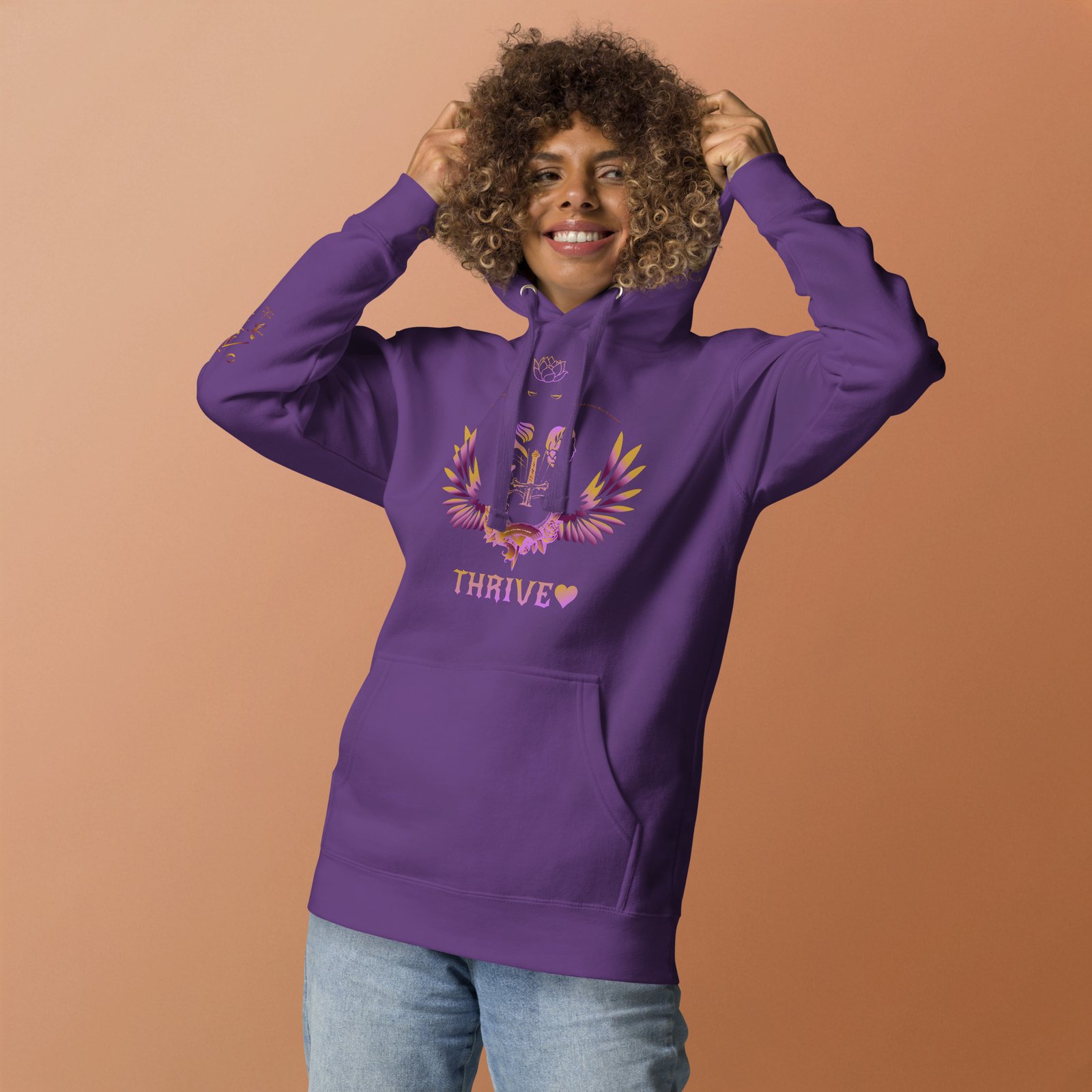 Thrive Purple heart Pierced Heart version of pullover Hoodie (House logo on back and QR on Sleeve) - Image 34