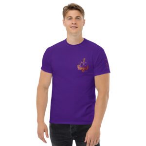 Thrive Purple Heart pierced heart Crest on front and pierced heart gradient logo on back + JH on sleeve t-shirt