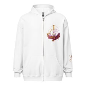 TPH pierced heart crest on front heart side and full size logo on back + JH logo with QR on sleeve hoodie